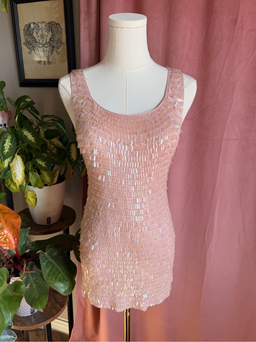 Vintage Y2K Oscar de la Renta Light Pink Iridescent Sequin Tank